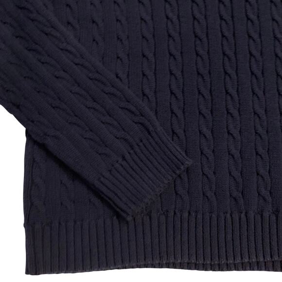 Lauren Ralph Lauren Womens Sweater Large Navy Cable Knit Brown Suede-Like Patch - Picture 9 of 11